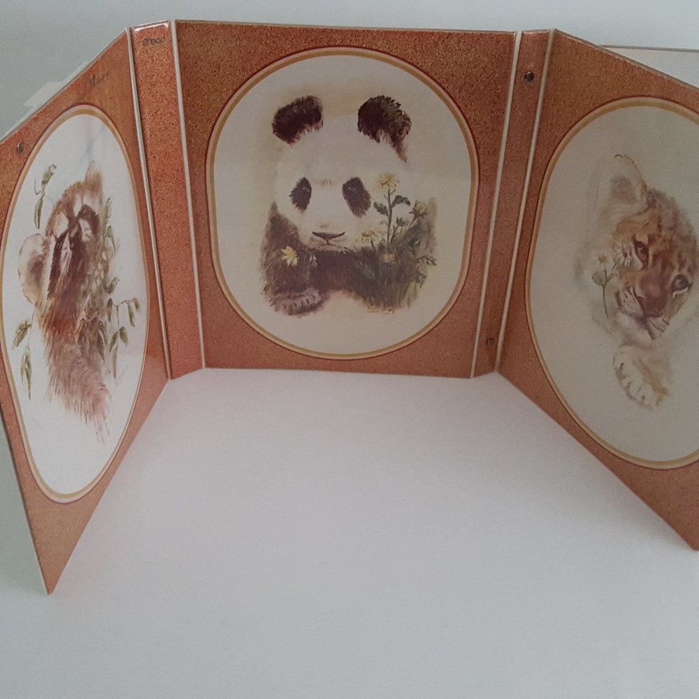 Vintage Mead The Organizer Tri-Fold 1"  3 -Ring Binder Tiger/Raccoon/Panda